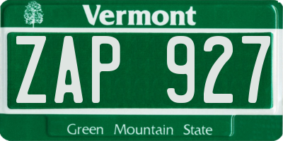 VT license plate ZAP927