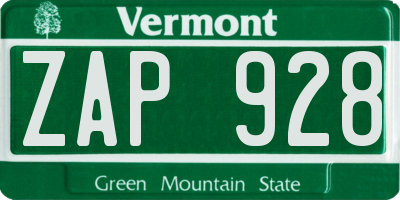 VT license plate ZAP928