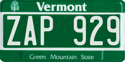 VT license plate ZAP929