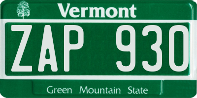 VT license plate ZAP930