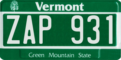 VT license plate ZAP931