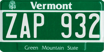 VT license plate ZAP932