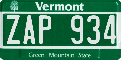 VT license plate ZAP934