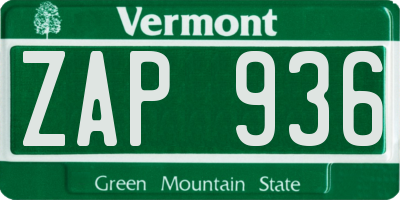 VT license plate ZAP936