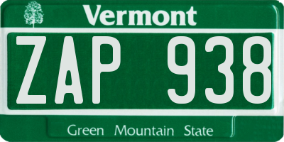VT license plate ZAP938