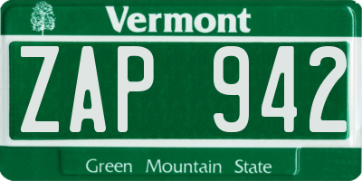VT license plate ZAP942