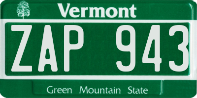 VT license plate ZAP943