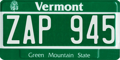 VT license plate ZAP945