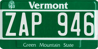 VT license plate ZAP946