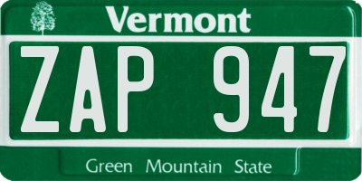 VT license plate ZAP947