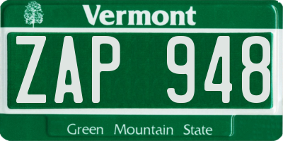 VT license plate ZAP948