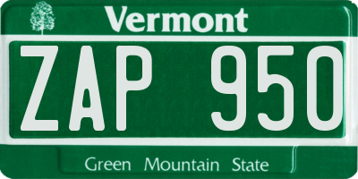 VT license plate ZAP950