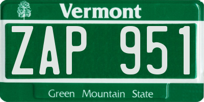 VT license plate ZAP951