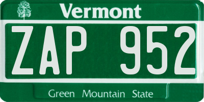 VT license plate ZAP952