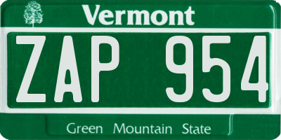VT license plate ZAP954