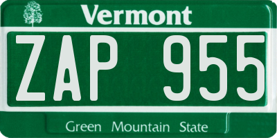 VT license plate ZAP955