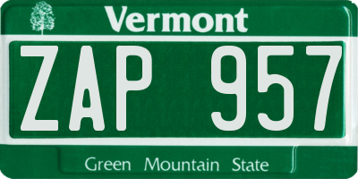 VT license plate ZAP957