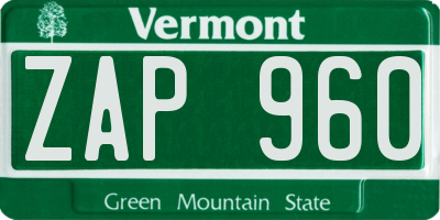 VT license plate ZAP960