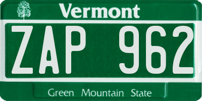 VT license plate ZAP962