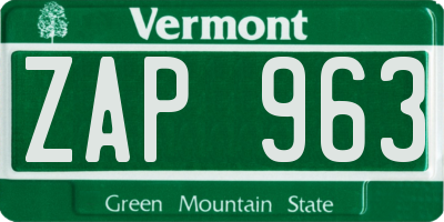 VT license plate ZAP963