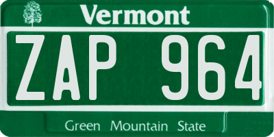VT license plate ZAP964