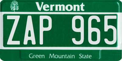 VT license plate ZAP965