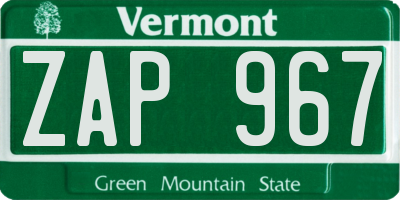 VT license plate ZAP967
