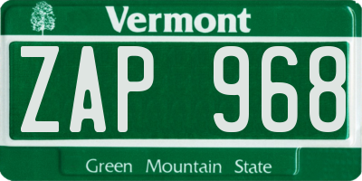VT license plate ZAP968