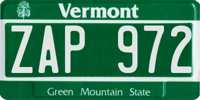 VT license plate ZAP972