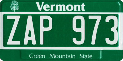 VT license plate ZAP973