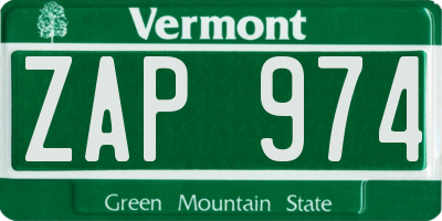 VT license plate ZAP974