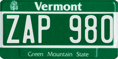 VT license plate ZAP980