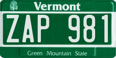 VT license plate ZAP981