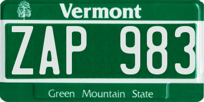 VT license plate ZAP983