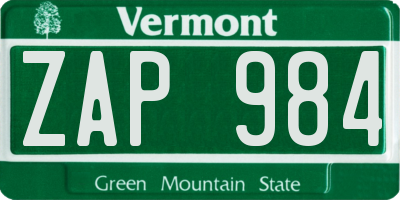 VT license plate ZAP984