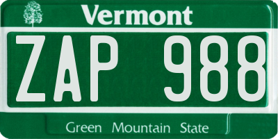 VT license plate ZAP988