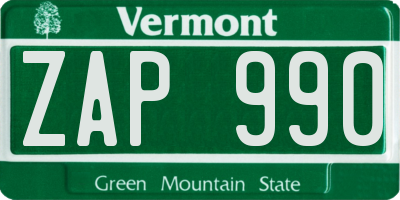 VT license plate ZAP990