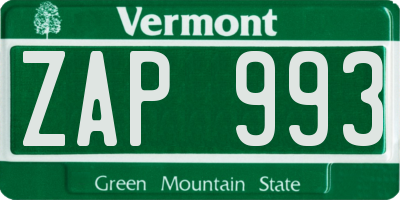 VT license plate ZAP993