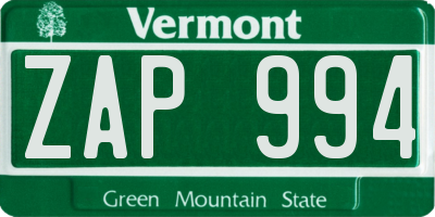 VT license plate ZAP994