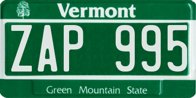 VT license plate ZAP995