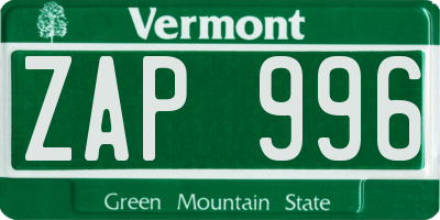 VT license plate ZAP996