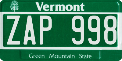 VT license plate ZAP998