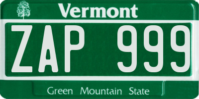 VT license plate ZAP999