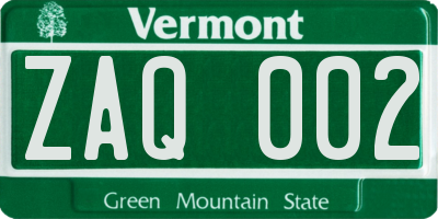 VT license plate ZAQ002