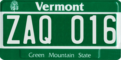 VT license plate ZAQ016