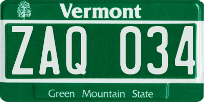 VT license plate ZAQ034