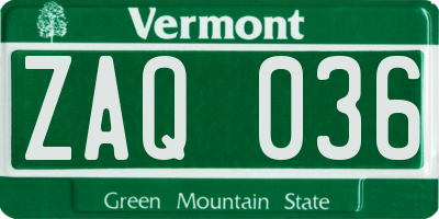 VT license plate ZAQ036