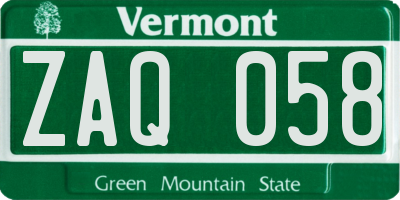 VT license plate ZAQ058