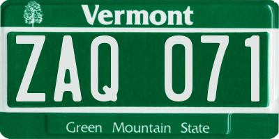 VT license plate ZAQ071