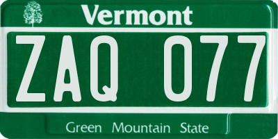 VT license plate ZAQ077